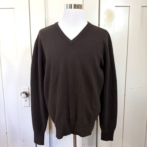 Nordstrom Lambs' Wool Brown V-Neck Knit Sweater Men's XLarge Tall XLT Career - Picture 1 of 6